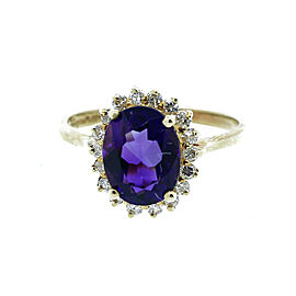 14K Yellow Gold Round Diamond Trimmed Oval Amethyst Ring