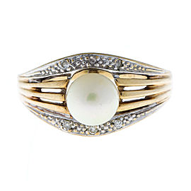 10K Yellow Gold 0.05 Ct Diamond and Pearl Ring Size 6