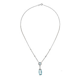 18K White Gold Aquamarine 0.38ctw Diamond Necklace