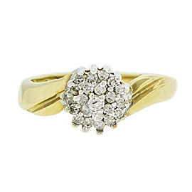 10K Yellow and White Gold Diamond Cluster Engagement Ring