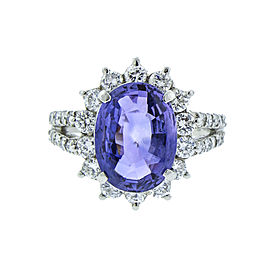 Platinum Sapphire and Diamond Cluster Ring