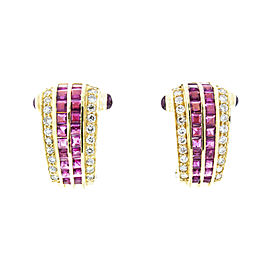 18K Yellow Gold Diamond and Ruby Earrings