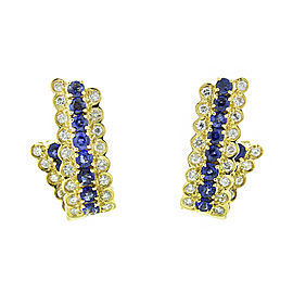 18K Yellow Gold Diamond and Sapphire 3 Row Hoop Earrings