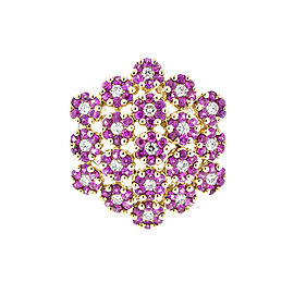 18K White Gold Diamond and Pink Sapphire Flower Cluster Ring