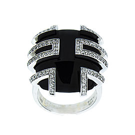 18K White Gold Black Stone and Diamond Ring