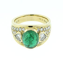 18K Yellow Gold Natural Emerald and Diamond Ring