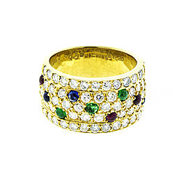 18K Yellow Gold Diamonds and Color Stone Band Ring
