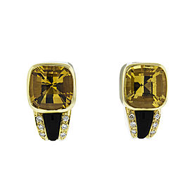 18K Yellow Gold Citrine Onyx and Diamond Earrings