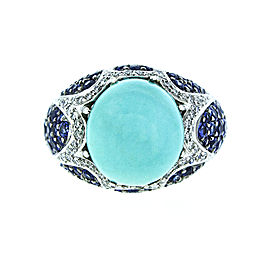 18K White Gold Diamond Sapphire And Turquoise Ring