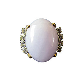 14K Yellow Gold Lavender Jadeite and Diamond Cocktail Ring Size 6.5