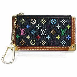Louis Vuitton Black Monogram Multicolor Key Pouch Pochette Cles Keychain 861264