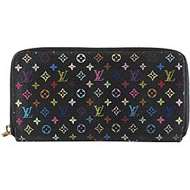 Louis Vuitton Black Monogram Multicolor Noir Zippy Wallet Long Zip Around 861809