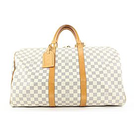 Louis Vuitton Discontinued Damier Azur Keepall 50 Duffle Bag