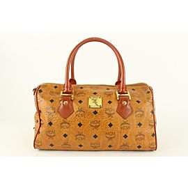 MCM Cognac Monogram Visetos Boston Bag 928mcm57