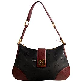 MCM Hobo Bordeaux/Black Bicolor Monogram Visetos 869869 Black Nylon Shoulder Bag