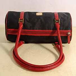 Mcm Papillon Monogram Visetos Bicolor Barrel Cyllinder Boston 869328 Black Nylon Tote