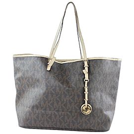 Michael Kors Monogram Jet Set 12mke0108 Brown Coated Canvas Tote