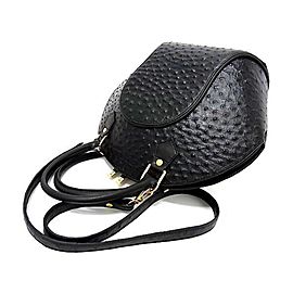 Octagon Shell with Strap 237652 Black Ostrich Leather Satchel