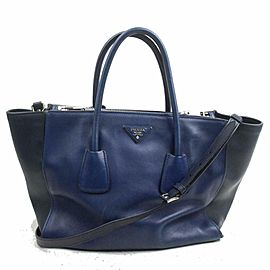 Prada 872320 Blue Bicolor Galleria Tote with Strap 2way
