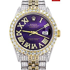 Rolex Datejust 36mm Purple Roman Diamond Dial Two Tone Jubilee Iced-Out Watch