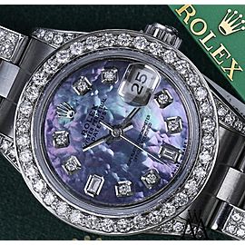 Women's Rolex Tahitian Pearl Baguette TR 31mm Datejust S/S Oyster Perpetual Diamond Side + Bezel & Lugs