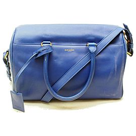 Saint Laurent 12 Hour Duffel with Strap 872879 Blue Leather Weekend/Travel Bag