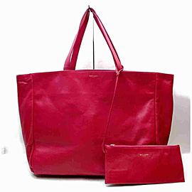 Saint Laurent East-west Shopper Hot with Pouch 860028 Pink Leather Tote