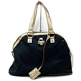 Saint Laurent Muse Gold Dome 872390 Navy Blue Canvas Tote