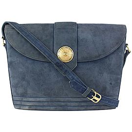 Saint Laurent Vintage Large Navy Blue x Gold Suede Crossbody 76ysl726