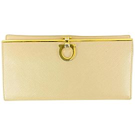 Salvatore Ferragamo Beige Leather Gancini Logo Flap Wallet Long Bifold 2FR128