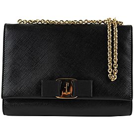 Salvatore Ferragamo Black Saffiano Leather Ginny Crossbody Chain Bag 17fg1223