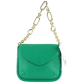 Salvatore Ferragamo Emerald Green Leather Gold Chain Flap 23MZ0