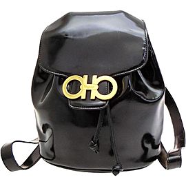 Salvatore Ferragamo Gancini Logo 228043 Black Patent Leather Backpack