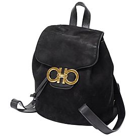 Salvatore Ferragamo Gancini Logo 237871 Black Suede Leather Backpack