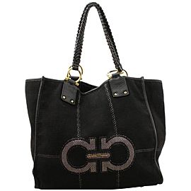 Salvatore Ferragamo Black Gancini Logo Shopper Tote 861086