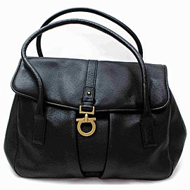 Salvatore Ferragamo Black Leather Gancini Satchel Flap Bowler 860416