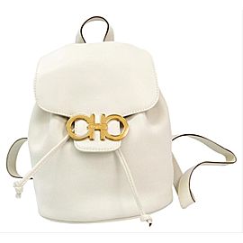 Salvatore Ferragamo Ivory Leather Gold Gancini Logo Mini Backpack 860724