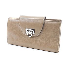 Salvatore Ferragamo Gancini Logo Nude Long Leather Flap Wallet 10FK0113