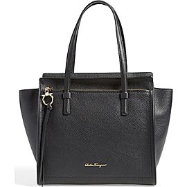 Salvatore Ferragamo Black Pebbled Leather Mini Amy Tote 2way 1SFK1127