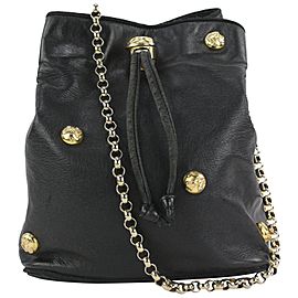 Salvatore Ferragamo Black Leather Icon Studs Drawstring Bucket Chain Shoulder Bag 862625