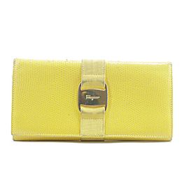 Salvatore Ferragamo Yellow Lizard Long Flap Bifold Wallet 11FKR0113