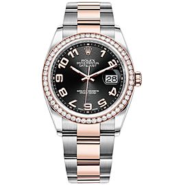 Rolex Datejust 36mm Two Tone Rose Custom Bezel Black Concentric Arabic Dial 116201