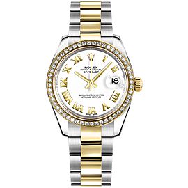 Rolex Datejust 31mm White Roman Dial Custom Diamond Bezel Two Tone Oyster Watch 178243