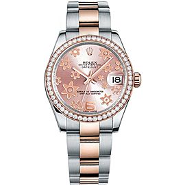 Rolex Lady-Datejust 31mm Two Tone Rose Watch Pink Flower Dial Custom Diamond Bezel 178241