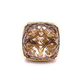 35.00ctw Square Smoky Quartz and Round Garnet 14K Yellow Gold Ring