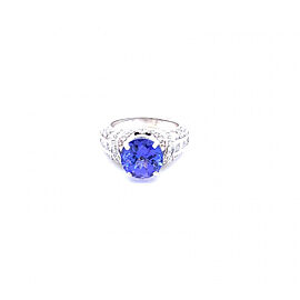 3.25ct Round Tanzanite and 0.92ct Diamond 14K White Gold Ring