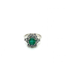 1.00 Carat Emerald and .64 Carat RBC VS2/G Diamond 18K White Gold Ring
