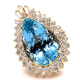 20.44ctw Pear Aquamarine and 3.58ctw Round Diamond 14K Yellow Gold Ring/Pendant