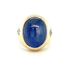 Star Sapphire Cabochon and Diamond 14K Yellow Gold Platinum Ring