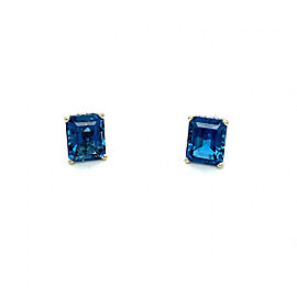8.42ctw Modern Emerald Cut Blue Topaz Stud Earrings 14K White Gold 4-Prong